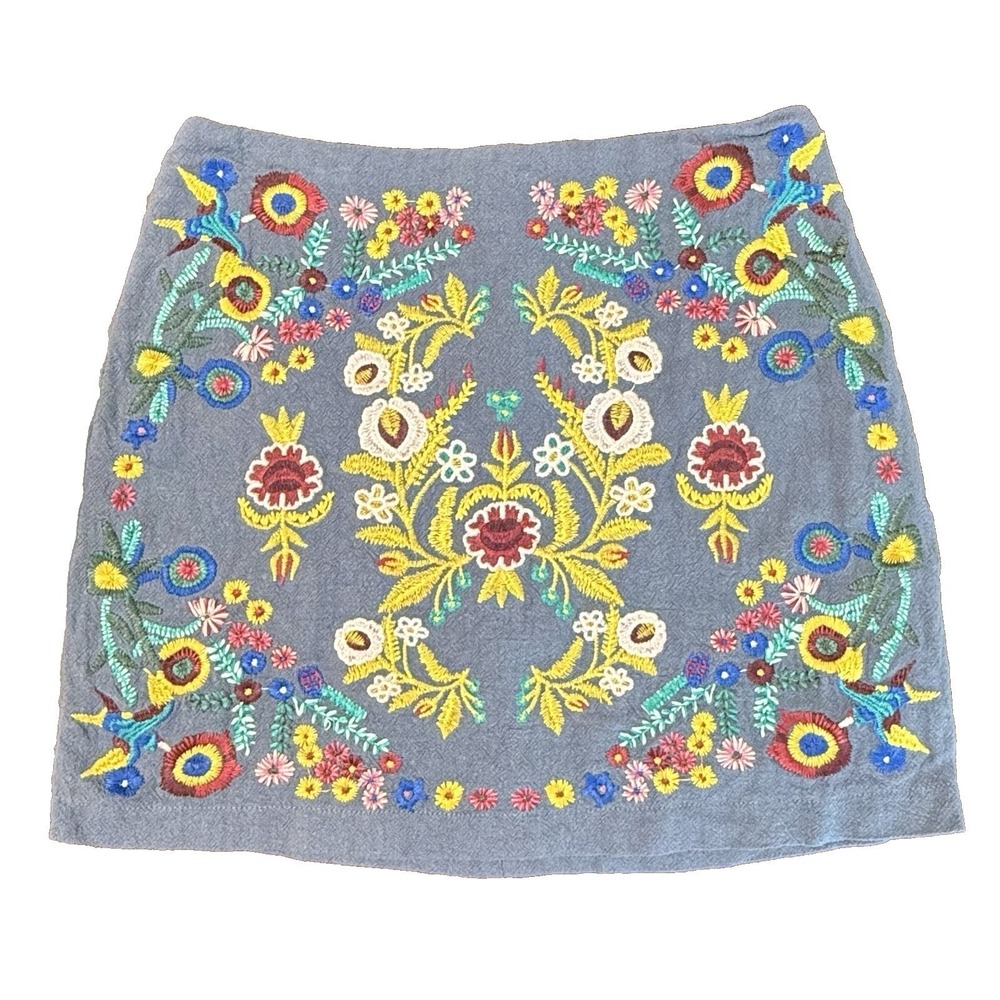 Altar'd State Womens Linen Cotton Blend Floral Embroidered Mini Skirt Size S